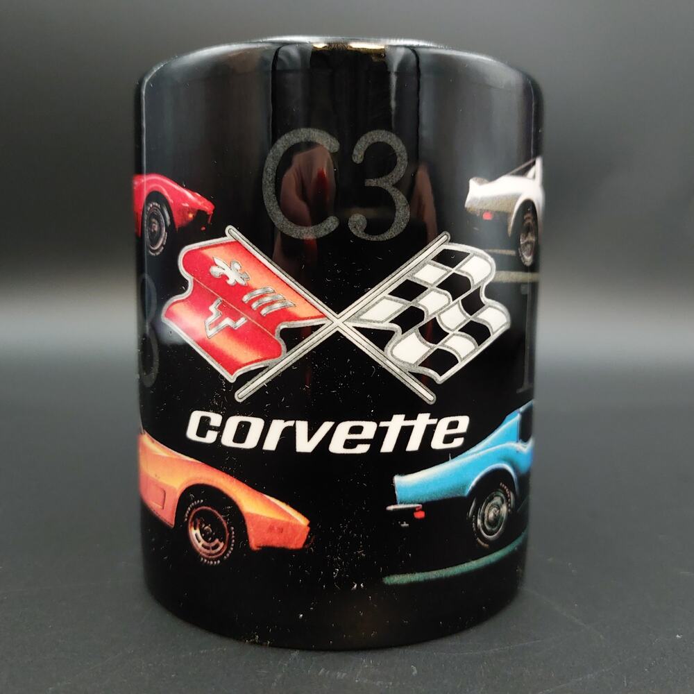 C3 Corvette Mug 2003 VTG Black Ceramic Car Coffee Cup GM Official Memorabilia